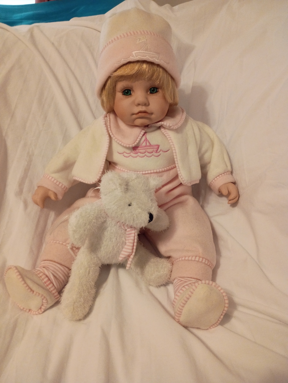 Plush Baby Doll Set in Soft Pink with White Teddy